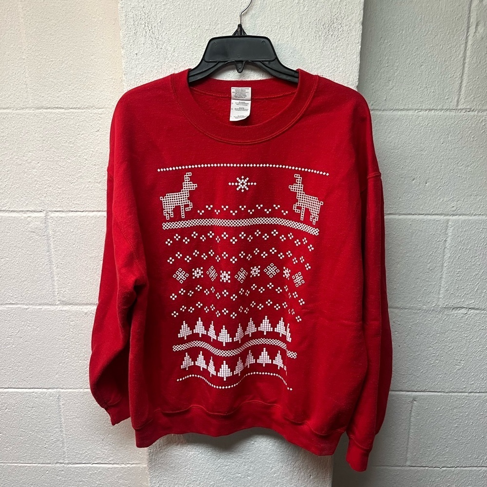 Gildan Red Crewneck Sweater with Festive Design - Picture 1 of 5